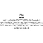 Belt replaces John Deere M71529 or M82460, MTD 754-0191, 954-0191, 1651-54 or 1651-63