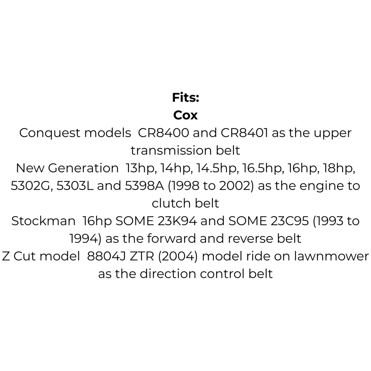 Belt Replaces Cox V28, V04 and SV04, Kingcat V28 or Murray 314572