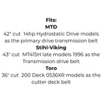 Belt Replaces MTD 754-0372 or 954-0372, Murray 335708, Stihl-Viking 7004 872 0999 or 6121 033 5708 or Toro 106751