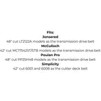 Belt for AYP 140294, Husqvarna Jonsered McCulloch Poulan 532 14 02-94, Simplicity 108209G, Toro 927066 1198821, Victa TM61807A 7540226 9540226 NR54758