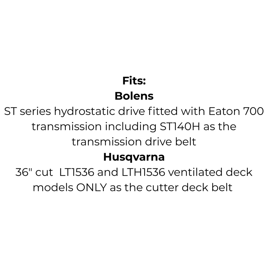 Belt for AYP 174978, Bolens 1756725, Husqvarna McCulloch 5321749-78, John Deere M47765, Rover Troy Bilt 95404252 75404252, Toro 886280, Westwood 1688