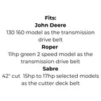 Belt Replaces AYP 131290 or 144200, Husqvarna 532 13 12-90 or 532 14 42-00, John Deere M83837 or Victa NR314120