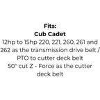 Belt Replaces Bolens 1751597, Cub Cadet 754-3024, 954-3024 or 02000653 or Murray 37x75 or 037x75