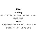 Mower Belt Replaces John Deere M122674, Murray 37X3, Sabre M122674 or Toro 114860