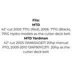 Belt Replaces Craftsman, Cub Cadet, MTD, Rover 754-04060, 954-04060, 754-04060B, 954-04060B or Sabre GX10851 or GX10065