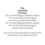 2x Belts Replace GT2314 for Greenfield Mini Mow