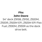 Belt replaces TCU31132 for John Deere Z900 Series with 54" deck