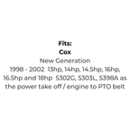 Belt replaces Cox W01 for New Generation Mowers 1998-2002 - Engine to PTO belt