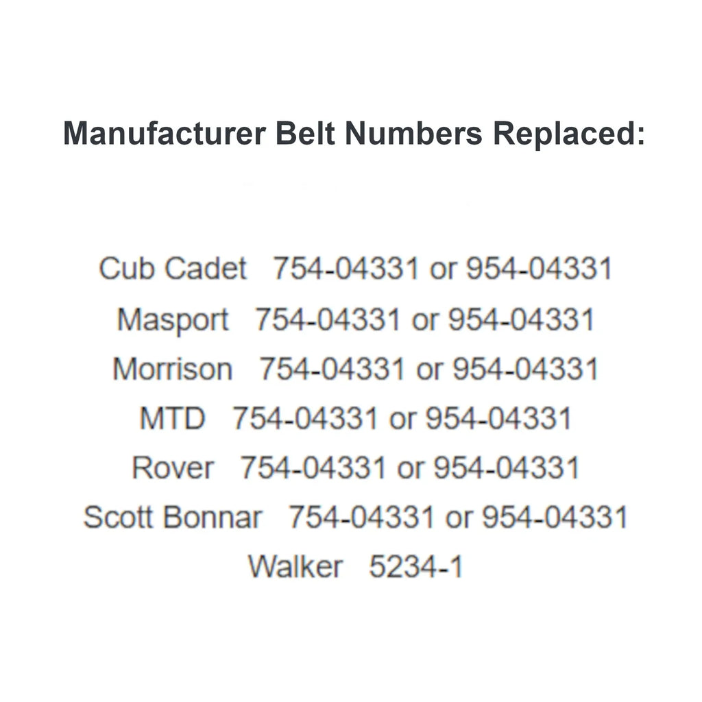 Belt for Cub Cadet, Masport, Morrison, MTD, Rover & Scott Bonnar 754-04331 or 954-04331 and Walker 5234-1