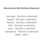 Belt for Cub Cadet, Masport, Morrison, MTD, Rover & Scott Bonnar 754-04331 or 954-04331 and Walker 5234-1