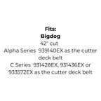 Belt replaces BIGDOG, HUSTLER 600726 or 600726X, Cub Cadet 754-04137 or 954-04137,John Deere M126536 or Simplicty/Viking 1718017 or 1718017SM
