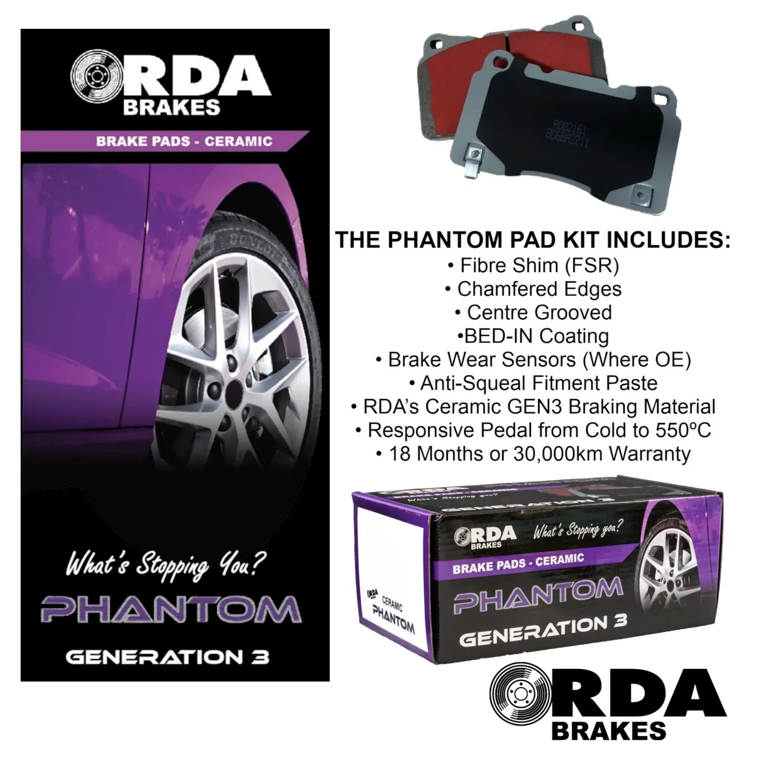 RDA Phantom Ceramic Rear Brake Pads for Holden Commodore, Calais, VE 2006-2013, VF 2013-2017 Statesman WM 2006-2010, RDC1949