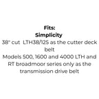 Belt for Electrolux G11123461X00, Husqvarna 532125907-X 532193214, MTD 754-04122, 954-041222, 954-5834, Simplicity 1666698 1716854 or Toro 112-5834