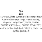Belt to replace Cox V30 - Made with Kevlar™ electric clutch to cutter deck belt