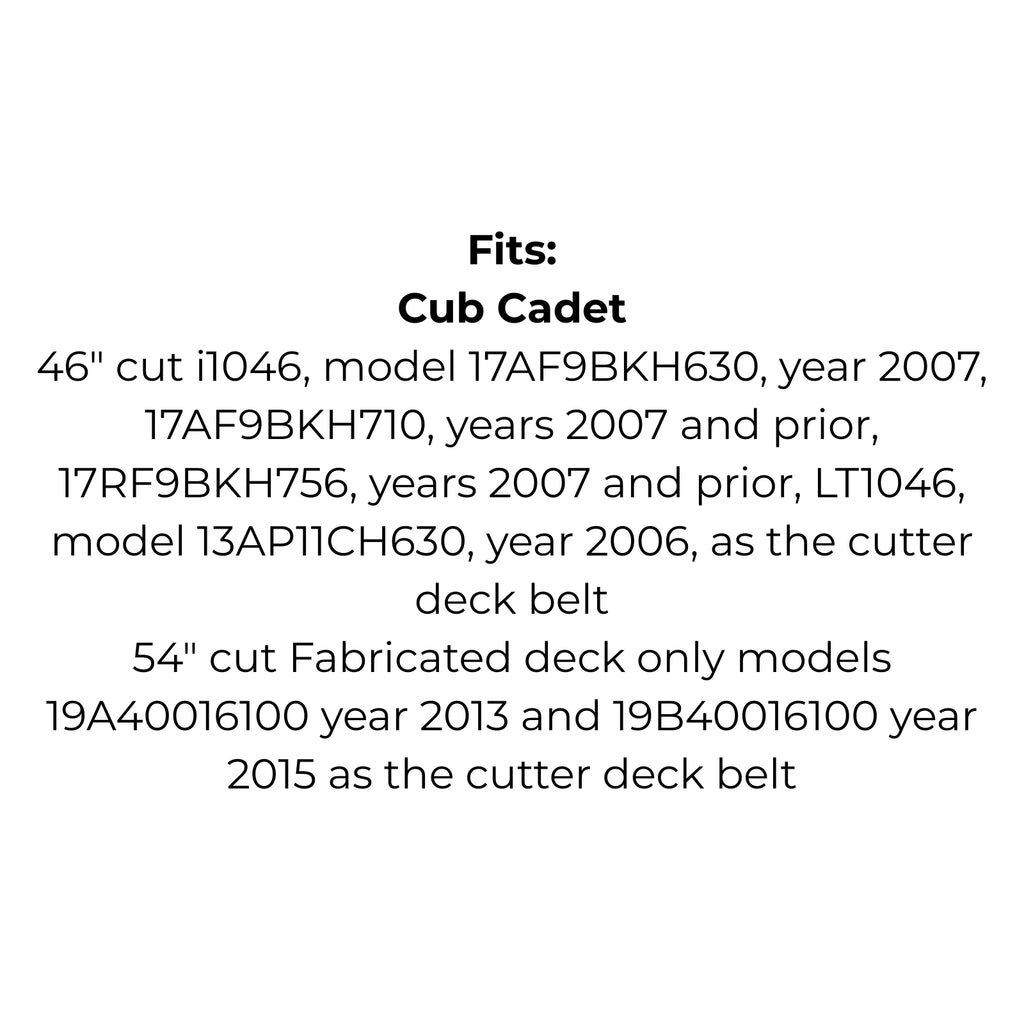Belt replaces Cub Cadet or MTD 754-04118 or 954-04118 Cutter Deck Belt