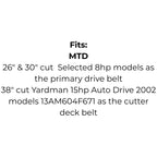 Belt replaces John Deere M112006, MTD 754-0198, 954-0326, 754-0326, Victa TM43486A, 754-0198
